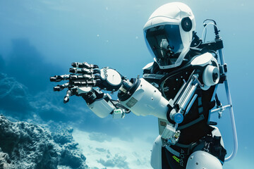 Advanced ai robot performing underwater exploration