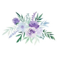 Vector watercolor bouquet of bright flowers on the white background - 786134548