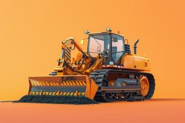 A yellow and black construction vehicle with a large orange blade