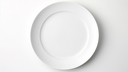 A white empty round plate on a white background, an image with copy space