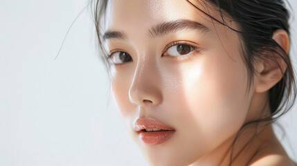 Asian woman clean fresh skin white background Cosmetology, plastic surgery, skin care