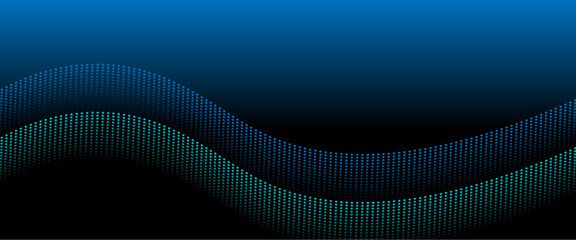 波のような青と緑色のドットラインが流れるデジタルベクター背景画像	