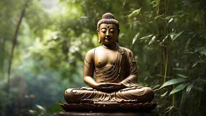 pottery buddha statue in the green garden