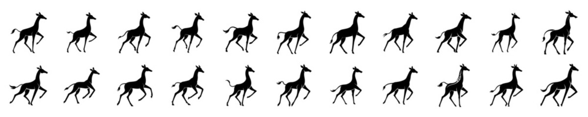 Minimalist Giraffe running silhouette set Collection vector graphic element illustration on isolated background