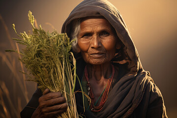 Rural Elegance: Indian Woman with Fresh Harvest