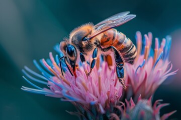 A bee on a flower. - obrazy, fototapety, plakaty