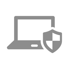 Laptop and shield vector icon. Computer safety and security symbol.