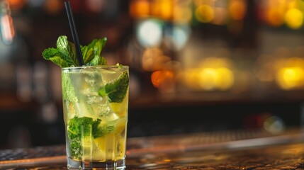 A comprehensive collection of the world's best cocktails includes a detailed recipe and ingredients for the popular alcoholic drink Mojito. - obrazy, fototapety, plakaty
