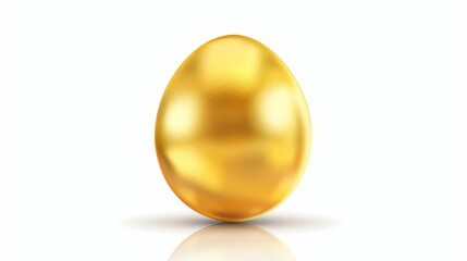 Modern illustration of a beautiful golden egg on a white background with shadows and reflections.