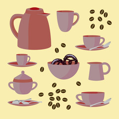 Vector - breakfast set with fresh pretzels.