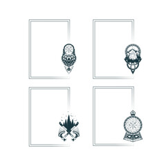 Isolated set of four rectangular frames with pagan Viking symbols. Vector illustration for cards, invitations and covers