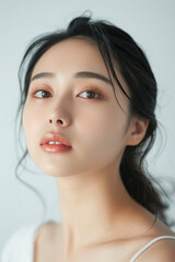 Fototapeta premium Asian woman clean fresh skin white background Cosmetology, plastic surgery, skin care