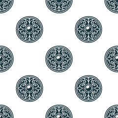 Viking shields seamless pattern. Can be used for textile, wallpaper, graphic and web design. Scandinavian vector illustration