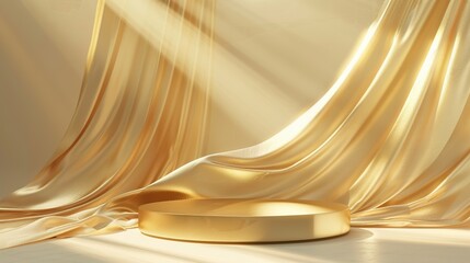 Blank golden podium with fabric background for high-end product presentation