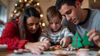Bonding moment as parents and children decorate cookies together