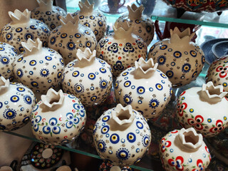 Oriental Turkish decorative vases in the shape of a pomegranate with a beautiful Arabic pattern