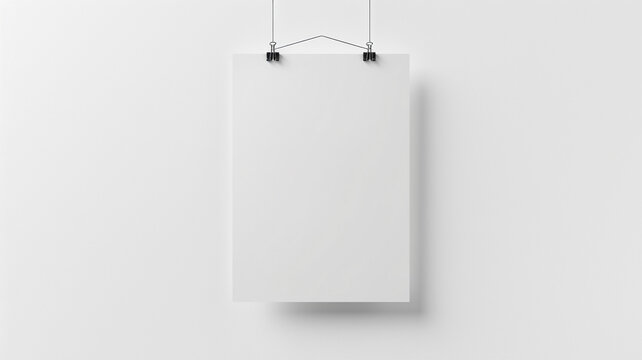 White poster hanging mockup isolated on white background