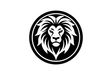 Draw A picture of  A lion Icon in circle logo,  vector style,  Minimalist, creative, White background 