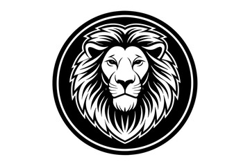 Draw A picture of  A lion Icon in circle logo,  vector style,  Minimalist, creative, White background 
