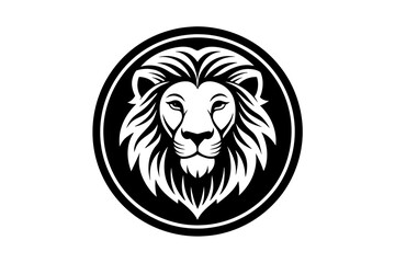 Draw A picture of  A lion Icon in circle logo,  vector style,  Minimalist, creative, White background 