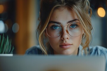Woman Wearing Glasses Viewing Computer Screen