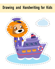 Drawing and handwriting for children. Educational activity game worksheet for kids. Cartoon funny characters. Vector illustration. 