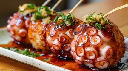 Dive into the savory delight of Takoyaki, a culinary treasure bursting with flavor and satisfaction. - obrazy, fototapety, plakaty