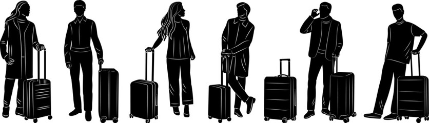 people with suitcase silhouette set on white background vector
