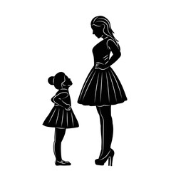 fashionable mother with daughter silhouette on white background vector