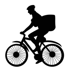 Obraz premium courier rides a bicycle silhouette on a white background vector