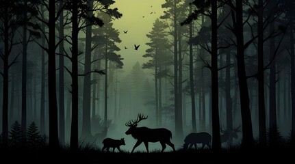 Tree and forest silhouettes - Vector illustration collection of trees and wilderness objects to create your own nature scene.generative.ai  - obrazy, fototapety, plakaty