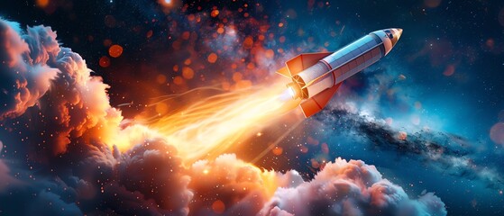 A rocket ship is launching into space. - obrazy, fototapety, plakaty