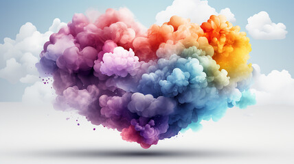 Fototapeta premium Multicolored heart of colorful clouds, romantic bright greeting card for Valentine's Day on February 14th, a symbol of love