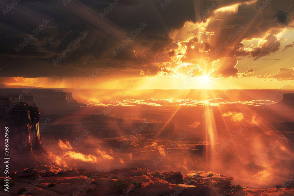 Canvas Prints the moment of sunrise as seen through a break in the clouds - generative ai