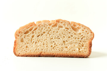 Isolated fresh and crunchy bread slice on white