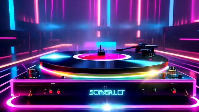 dj turntable and sound waves