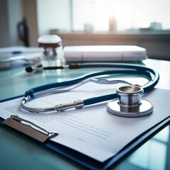 Healthcare Essentials: Stethoscope and Clipboard Close-Up