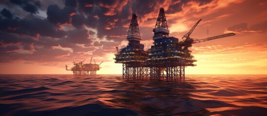 mid-ocean oil drilling industry - obrazy, fototapety, plakaty