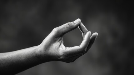 Black and white photograph of a Brahma mudra. Yogic hand gesture. - obrazy, fototapety, plakaty