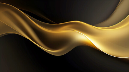 Abstract gold curved lines on black background, Black luxury background with golden ribbon elements.