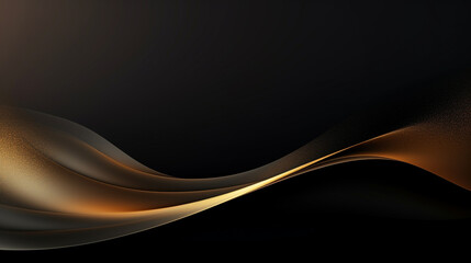 Abstract gold curved lines on black background, Black luxury background with golden ribbon elements.