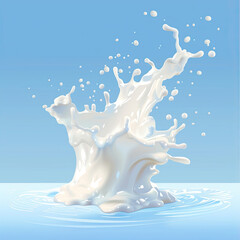 splash of milk in a cloud-like shape as it hits water on a light blue background
