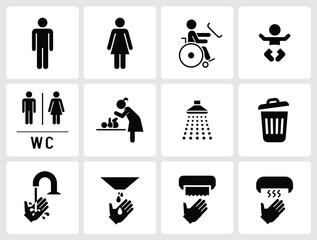 Set of toilet signs. WC icons. Restroom Signs Illustration.