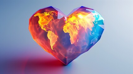 Vibrant Heart Shaped World Representing Global Empathy and Support - obrazy, fototapety, plakaty