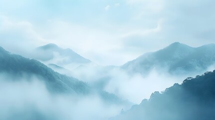 Fototapeta na wymiar Serene and Misty Mountain Landscape for Calming Wellness and Nature Inspired Branding