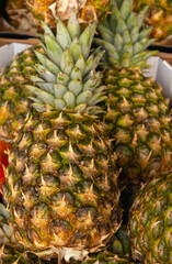 pineapples close up, food natural background. harvest and market.