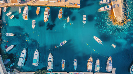 Aerial view of boats and yachts in harbor