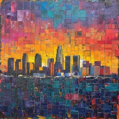 Cityscape Painting With Sunset