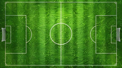 The top view of a soccer field texture. Green lawn background with grass and white lines. Sport arena, stadium for football games, competitions, tournaments. Realistic 3D modern illustration.