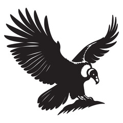 Condor bird, black silhouette on a transparent background, vector drawing for stencil, print..